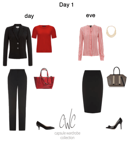 Day 1 of 5-day Business Travel Capsule Wardrobe