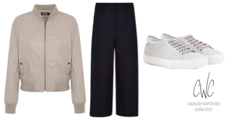 3 key fashion pieces for Spring: the bomber jacket, the wide-legged culotte and the sneaker, curated by Capsule Wardrobe Collection