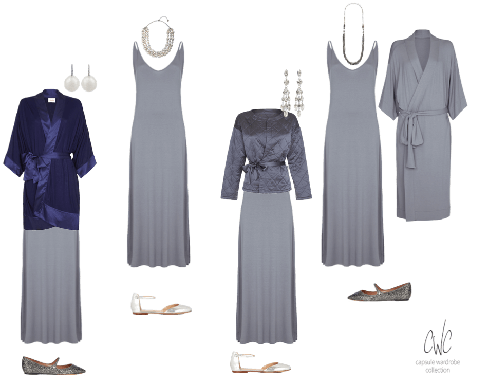 Nightwear capsule wardrobe featuring dark grey nightdress by Personal Stylist, Caroline Wolf
