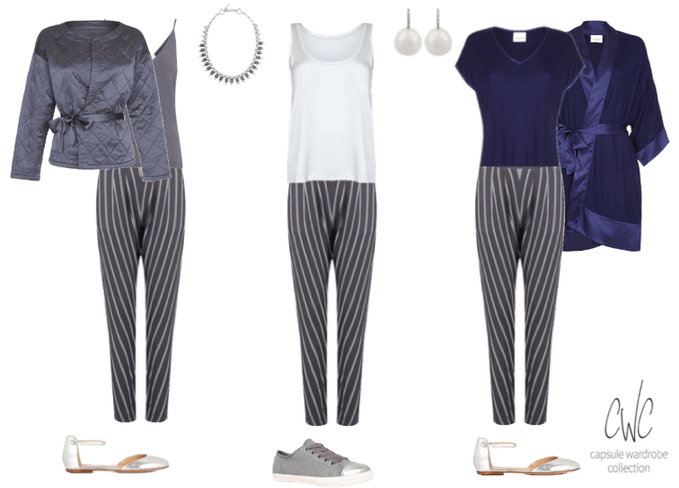 Dark grey striped pyjama bottom from a nightwear capsule wardrobe by Capsule Wardrobe Collection