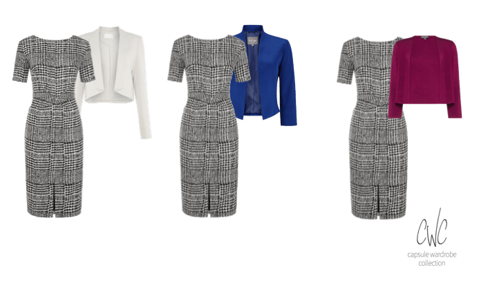 One dress with 3 different jackets is a good return on investment 