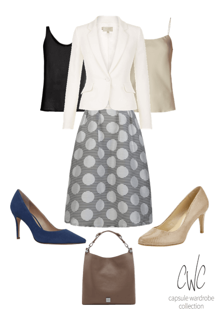 Mono A-line skirt as part of a Summer business capsule wardrobe