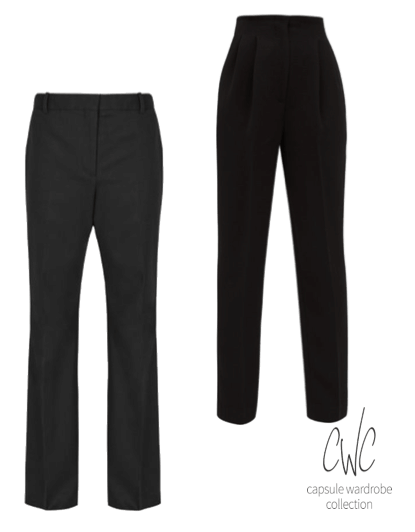 Tailored black trousers for a business capsule wardrobe