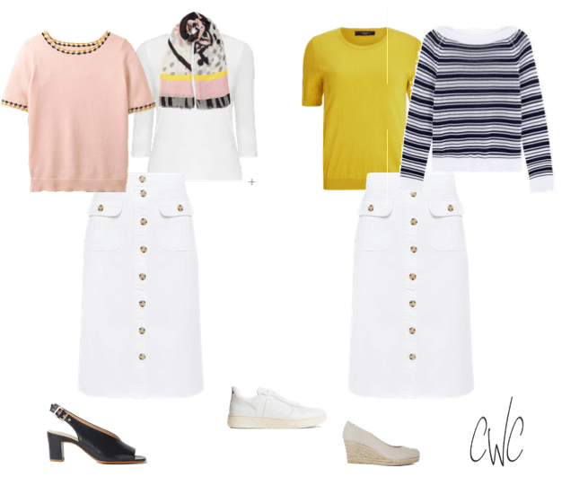 White skirt for a casual chic Easter capsule wardrobe