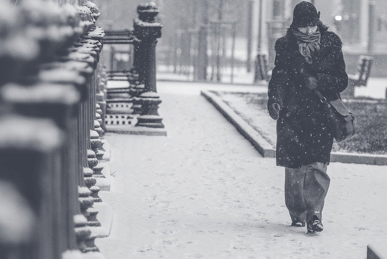 Woman in a wintry city