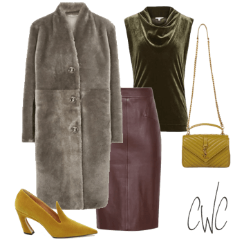 Christmas Eve outfit with burgundy leather skirt